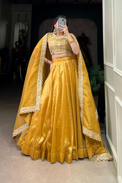 Goldie Sequins With Tread Embroidered Golden Lehenga Choli - women's fashion mart