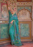 Turquoise Blue Printed Patola Silk Saree