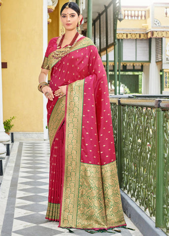 Aanar Red Woven Banarasi Silk Saree