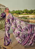 Magic Purple Satin Crepe Printed Silk Saree