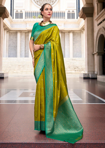 Lime Green Woven Banarasi Silk Saree