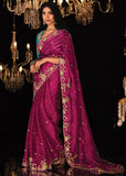 Magenta Pink Heavy Embroidered Designer Silk Saree With contrast Blouse