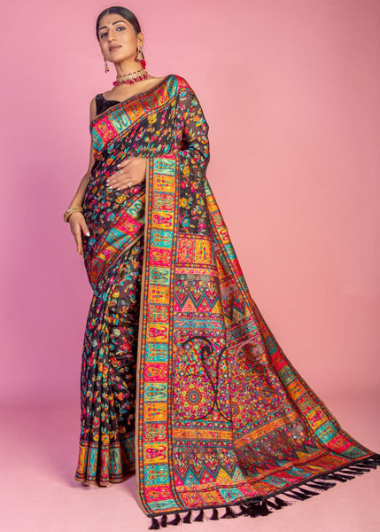 Black And Multicolor Woven Kashmiri Jamewar Silk Saree
