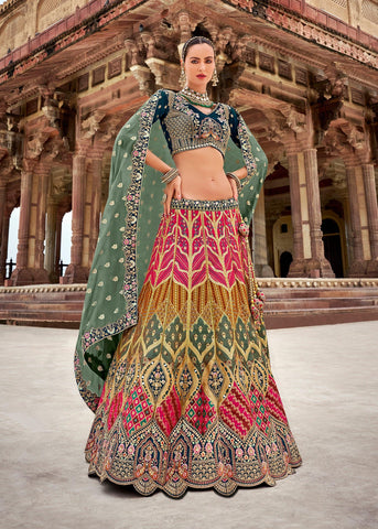 Multicolor Banarasi Silk Embroidered Designer Lehenga