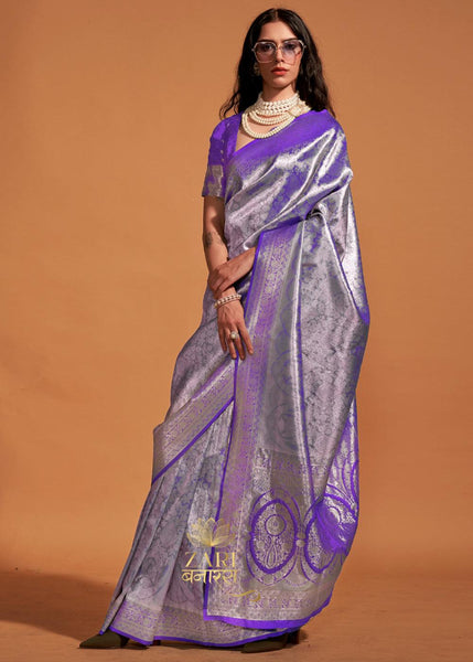 Deep Purple Woven Kanjivaram Silk Saree