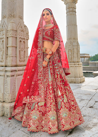 Bridal Red Heavy Embroidered Designer Lehenga