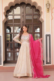 Cosmos Weaving Jacquard Crafted Pearl beads Embroidered Work Gown With Dupatta