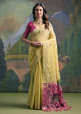 Butter Yellow Woven Cotton Silk Saree