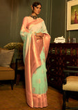 Mint Green Woven Banarasi Linen Brocade Saree