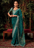 Antique Green Woven Banarasi Silk Saree With Brocade Blouse