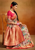 Almond Beige Woven Banarasi Silk Saree With Kalamkari Print