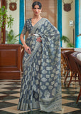 BEAUTIFUL CLASSIC GREY WOVEN LUCKNOWI SAREE