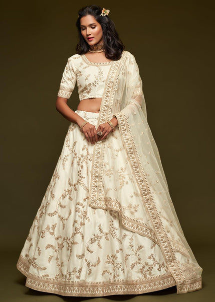 Beautiful Sugar White And Gold Embroidered Lehenga