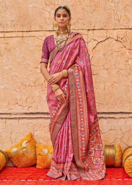 Delight Pink Printed Patola Silk Saree