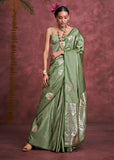 Basil Green Woven Banarasi Satin Silk Saree