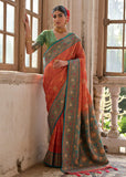 Burnt Orange Woven Banarasi Silk Saree