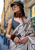 Cloudy Grey And Black Satin Crepe Printed Saree