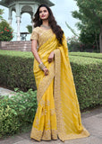 Delight Yellow Heavy Embroidered Designer Silk Saree