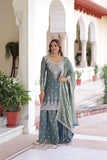 Designer Fendi Silk Kurti Sharara Set With Coding Sequins Embroidery