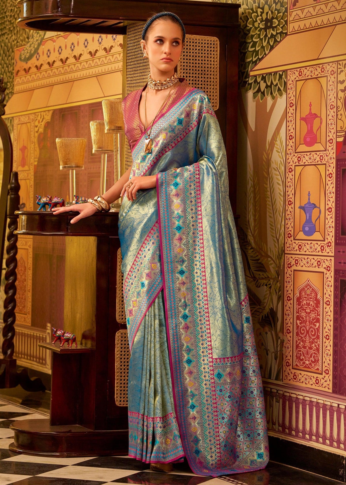Antique Blue Kanjivaram Saree