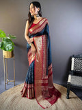 Blue Graceful Bandhej Silk Saree  women's fashion mart