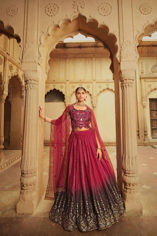 Deep Pink To Purple Thread With Sequince Embroidered Work Wedding Lehenga -Bridal Lehenga Default Title women's fashion mart