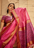 Carnation Pink Woven Banarasi Patola Silk Saree