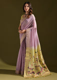 Ash Purple Woven Cotton Silk Saree