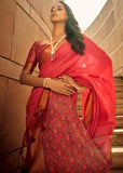 Cherry Red Woven Banarasi Patola Silk Saree