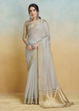 Smoke Grey Woven Banarasi Linen Silk Saree