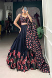 Floral Print Foil Work Silk Lehenga Choli - women's fashion mart