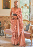 Coral Peach Woven Banarasi Tissue Silk Saree