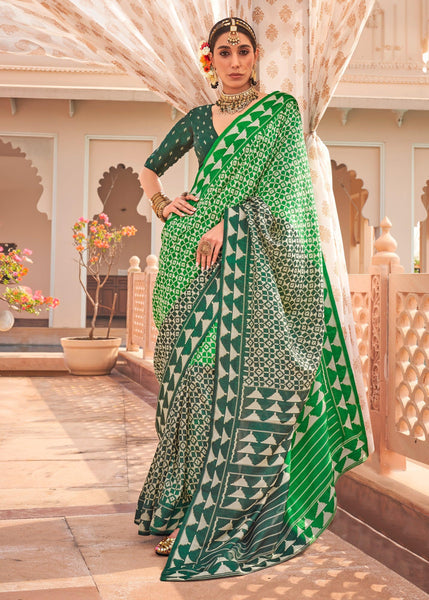 Classic Green Printed Bandhini Patola Silk Saree