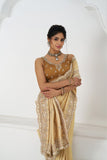 Golden Dola Viscose Silk Saree For Wedding With Beads Embroidery & Sequins Work