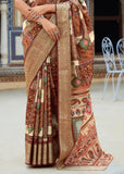 Coffee Brown Woven Banarasi Printed Soft Silk Saree