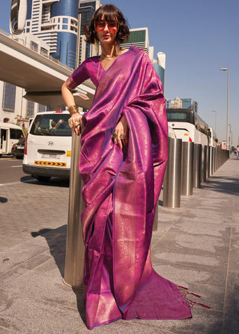 Dahlia Purple Woven Banarasi Brocade Silk Saree
