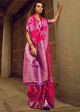 Princess Pink Woven Satin Silk Banarasi Saree With Brocade Blouse