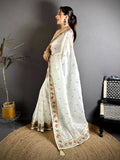 White Crush Silk Zari Embroidered Saree