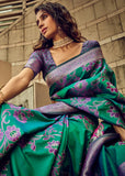 Panna Green Woven Satin Silk Banarasi Saree With Brocade Blouse