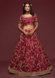 Persian Maroon Georgette Embroidered Lehenga With Net Dupatta