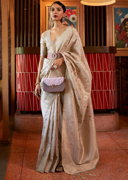 Antique Beige Woven Tussar Silk Saree
