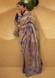 Twilight Blue Woven Kanjivaram Silk Saree