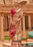 Beige And Maroon Printed Patola Silk Saree