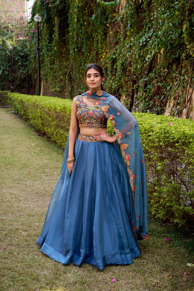 Ethereal Teal Chanda Silk Lehenga Set Crafted In The Spirit Of Modern Royalty