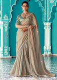 Crystal Grey Designer Embroidered Silk Saree With Contrast Blouse