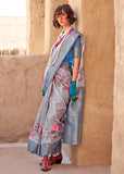 Cloud Grey Georgette Silk Saree With Floral Print
