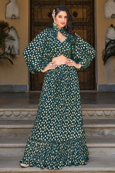 Green Metallic Foil Work Georgette Party Wear Lehenga Choli - women's fashion mart