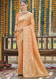 Pale Peach Woven Banarasi Satin Silk Saree