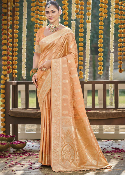 Pale Peach Woven Banarasi Satin Silk Saree