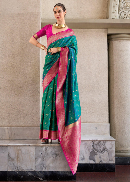 Alpine Green Woven Banarasi Silk Saree